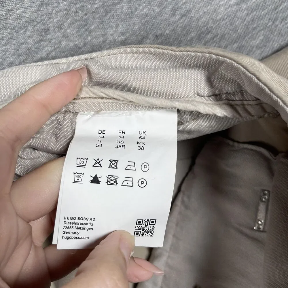 Hugo Boss Chino Pants Mens 38 R Beige Slim Stretch Cotton Blend Casual
